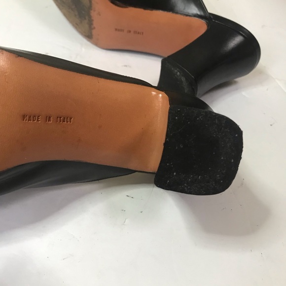 Salvatore Ferragamo Leather Mules Slides Vera Bow Heels Italy Black Gold logo - Picture 14 of 16